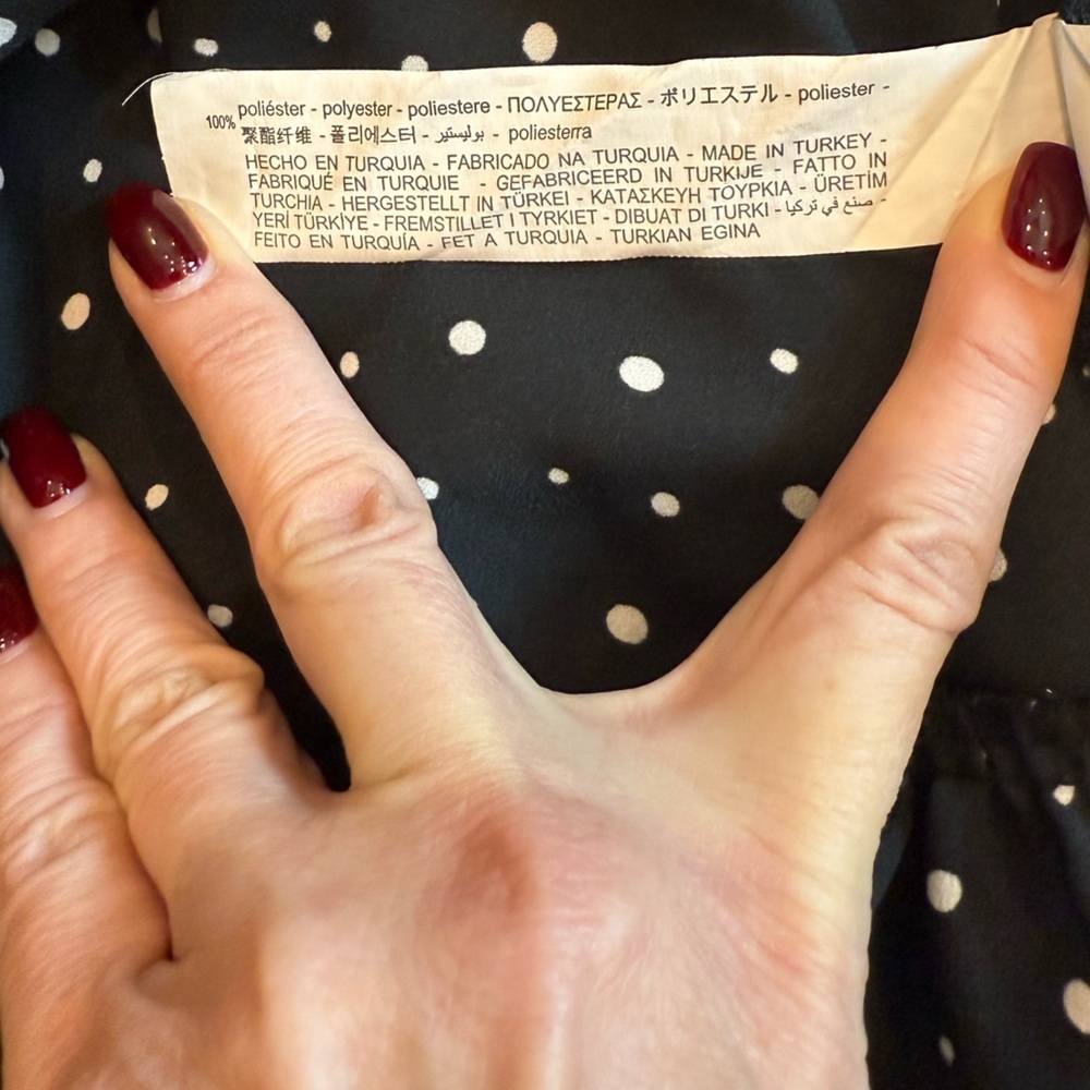 Zara Polka Dot Midi Dress Long Sleeve Tiered Skirt Collared Shirtdress Black S - Picture 5 of 5